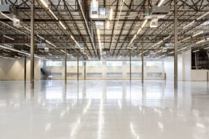 Wide view of a freshly coated concrete floor with a high gloss finish