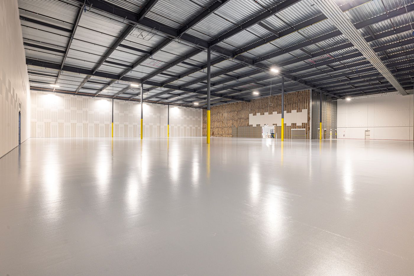 Large interior space with a high sheen polished concrete floor